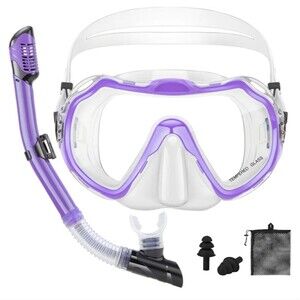 Purple Snorkel Set with Tempered Glass Mask